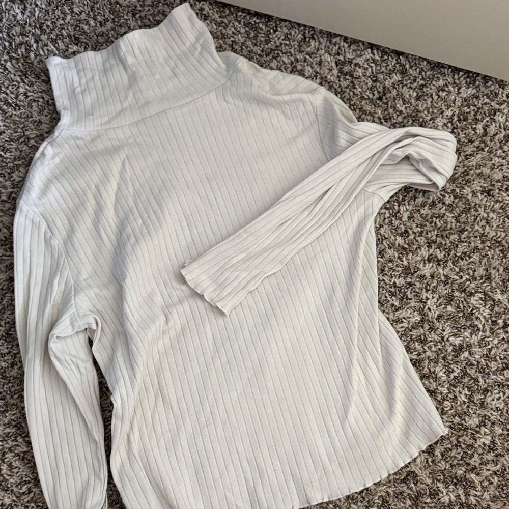Ribbed White Turtleneck Sweater